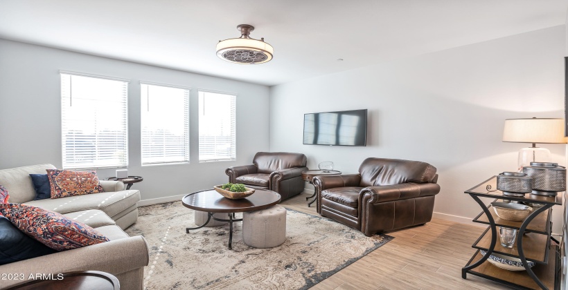 Family room with modern ceiling fan