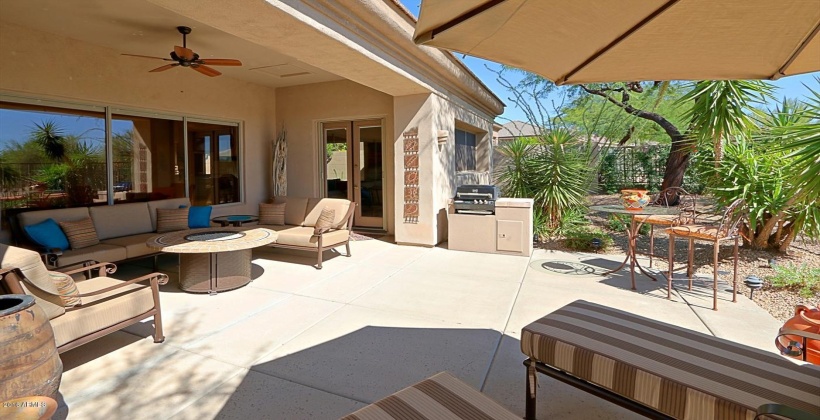 Shaded Patio with auto start fire pit