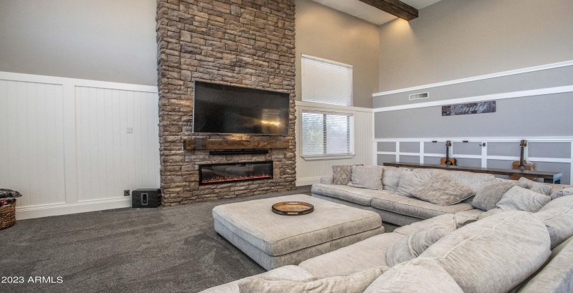 Floor to Ceiling Stone Fireplace