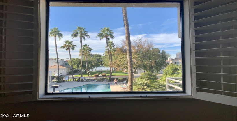 Postcard views of the pool and Lake from the Living room windows