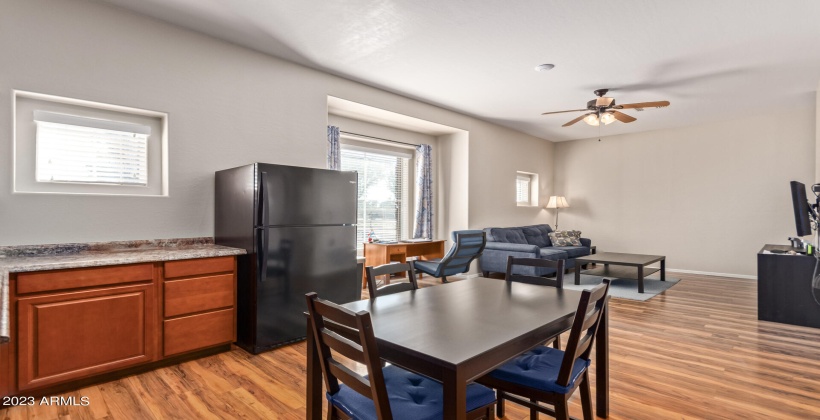 living room and kitchenette in casita