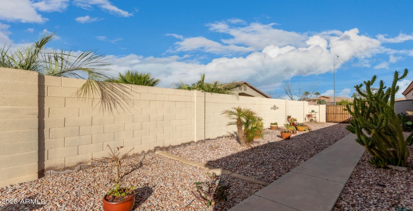 Extra large side yard with sidewalk and Double Gates