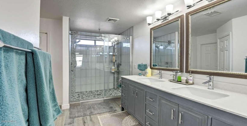 Large Walk-in Shower and Expansive Dual sink vanity