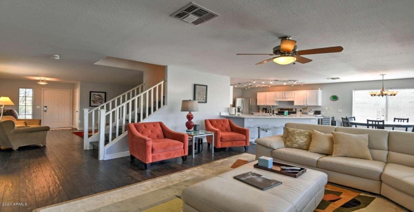 Wood Floors, Ceiling fan and lots of light