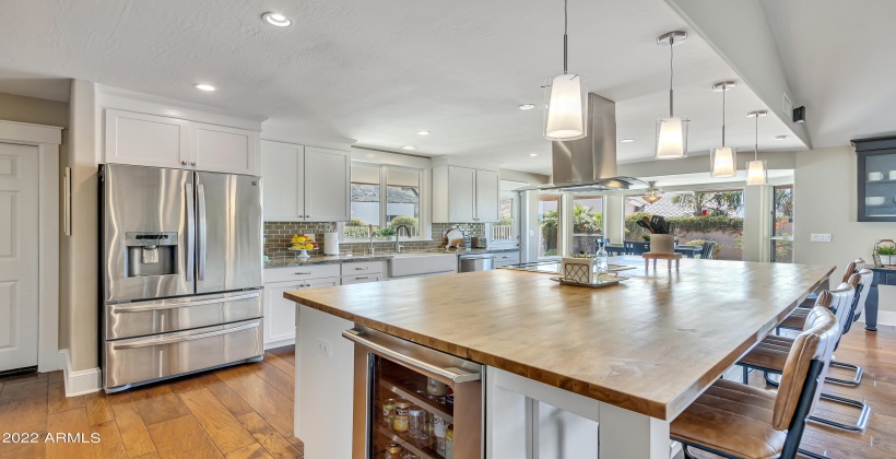 Kitchen island with wine fridge