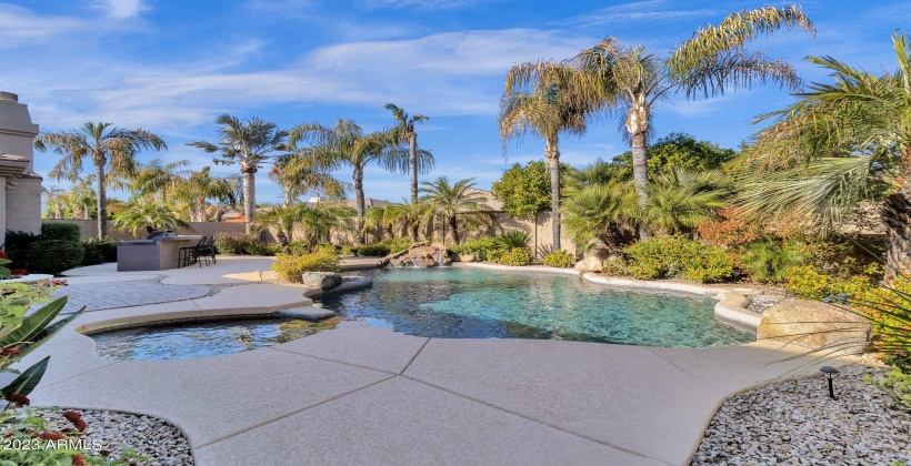 Private play pool and tropical yard