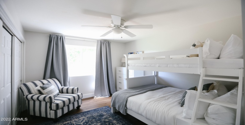 Guest room #2 sleeps three guests on these fun bunk beds. The bottom bunk is a full size bed, and the top is a twin