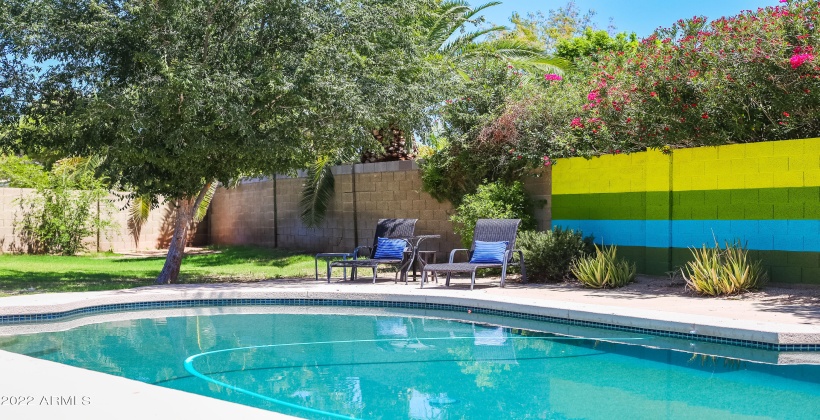 Lounge area, grass, and a fun play pool await!