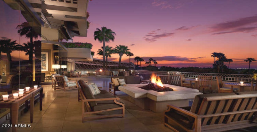 J&G Patio Dusk - There are 5 Dining Options at the Resort