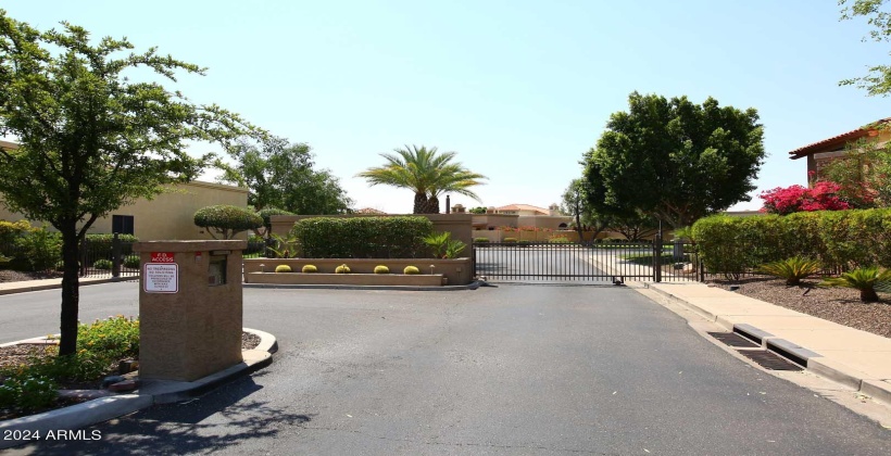 Gated entrance for visitors from Via Linda, with an exit gate located on Mountain View.