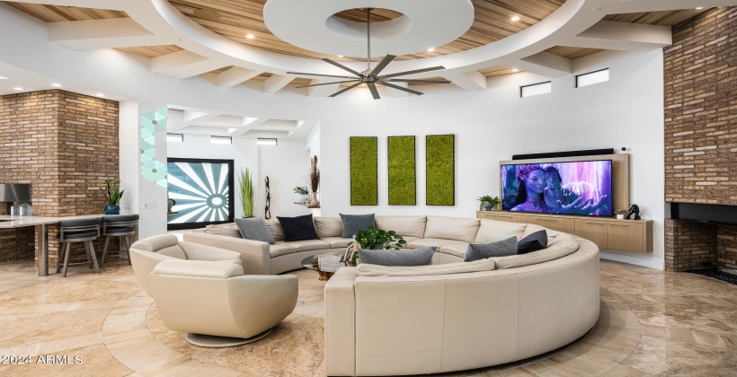 Modern Contemporary Grand Living Space featuring Designer Furnishings and SMART Flat-Screen TV