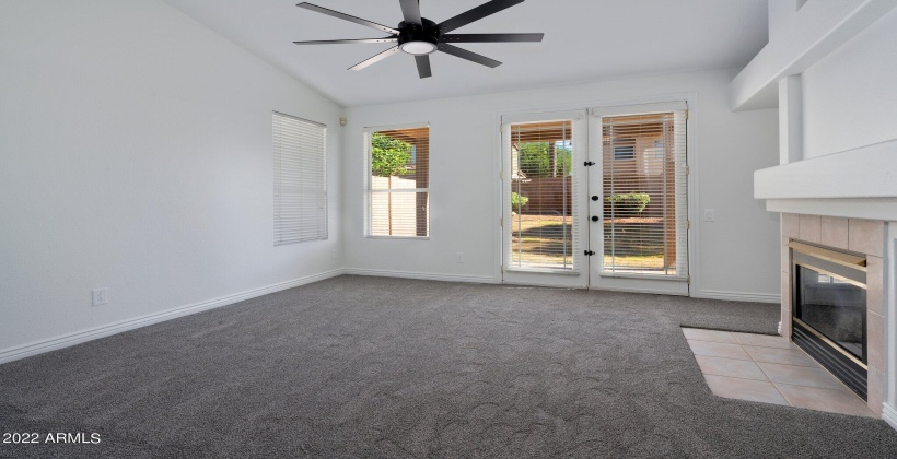 NEW upgraded black ceiling fan * French doors to backyard w/Covered patio