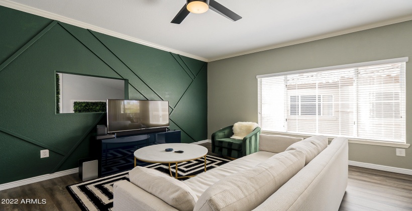 living room with board and batten details