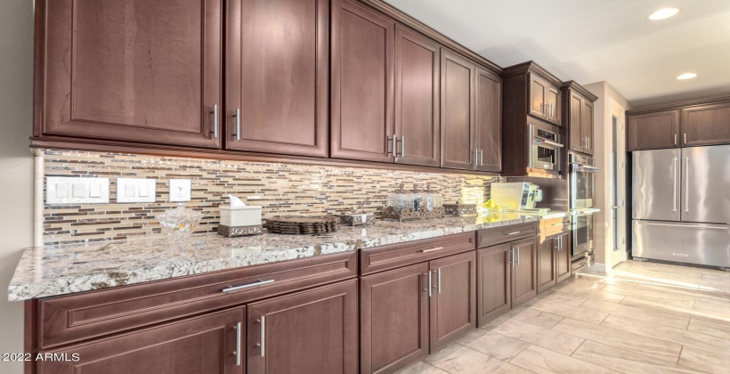 Gorgeous glass tile backsplash